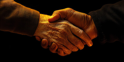 Caregiver's Gentle Touch: A man tenderly holding an elderly person's hand.