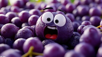 Sticker - A purple grapes with a face and eyes in the middle, AI