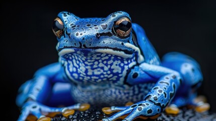 blue frog with poison dart isolated on black background