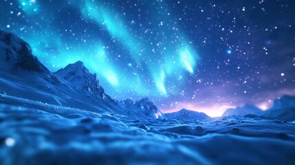 A close-up of the Northern Lights with a snow-covered foreground, showing intricate patterns and bright colors in the night sky.