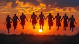 Maasai Warriors Performing Traditional Jumping Dance at Sunset in Africa