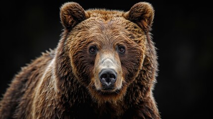 Portrait of a brown bear on black isolated background. Portrait of a Kamchatka bear