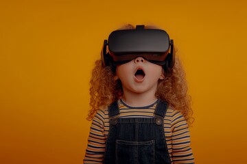 Wall Mural - child wearing virtual reality headset mouth open in awe capturing the excitement and discovery of im