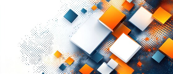 Wall Mural - Abstract 3D Geometric Shapes with Orange, White, and Blue Tones