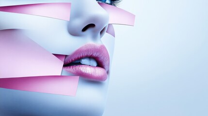 Wall Mural - A woman with pink tape covering her face and mouth, AI