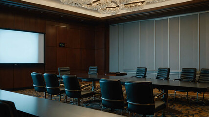 Wall Mural - Empty conference room with a table chairs and a projector ready for a presentation