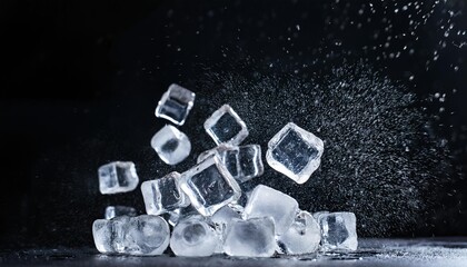 crushed ice scattered on dark background ice pieces dispersing symbolizing refreshment cooling summer drinks motion and texture