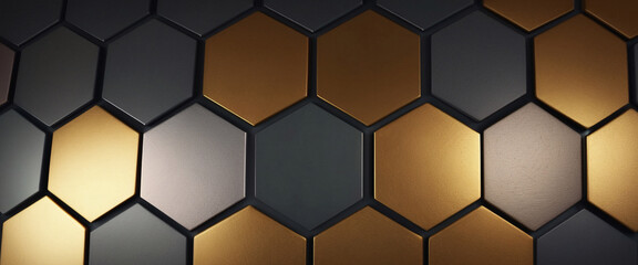 Wall Mural - abstract geometric background with gold and black hexagon shapes