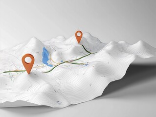 Wall Mural - Folded paper map with orange location markers