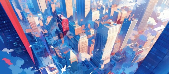 Wall Mural - Aerial view of a vibrant cityscape featuring skyscrapers and urban architecture