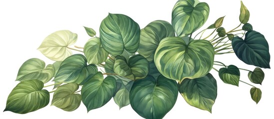 Wall Mural - Painting of Homalomena leaves featuring green foliage and white stems isolated on a white background with a clipping path