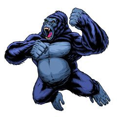 Wall Mural - angry gorilla jumping hand drawn illustration