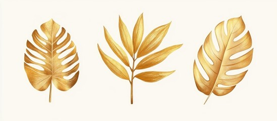 Wall Mural - Tropical Leaves With Realistic Gold Metallic Textures