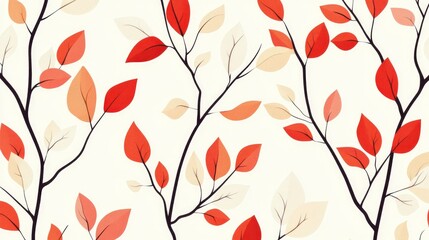 Wall Mural - Colorful Autumn Foliage With Red Leaves On Tree Branches Seamless Pattern Background