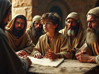 gospel images from the bible nt - mary and joseph find young jesus in the temple