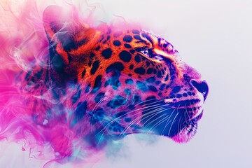 Colorful Smoke Panther Head, Digital Illustration, Vibrant Abstract Animal Portrait, Wildlife Art