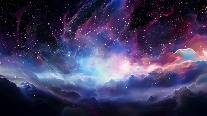 Wall Mural - galaxy in center with stars and nebulae in blue and orange colors on a black background