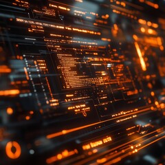 Canvas Print - Futuristic digital interface with orange glowing lines and data.