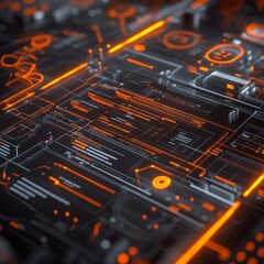 Sticker - Orange and white futuristic UI with glowing lines.