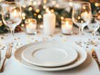 © Pornsurang - A long table set for New Year s dinner, close-up of festive decor like golden confetti, candles, and crystal glasses, soft ambient lighting, elegant and joyful