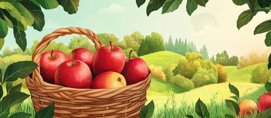 Freshly harvested organic apples in a lush agricultural setting