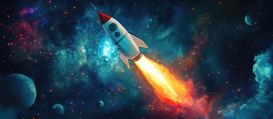 Wall Mural - rocket soaring through outer space created using mixed media techniques