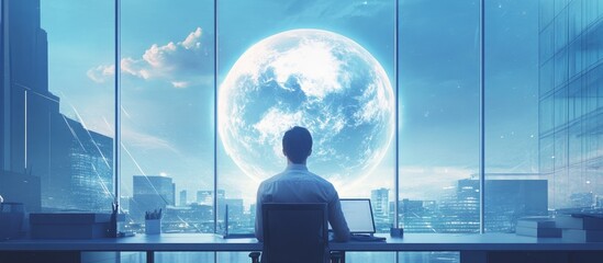 3D Planet Mixed Media featuring a young professional in an office setting