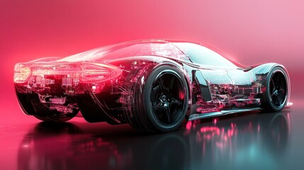 Futuristic Transparent Sports Car with Pink Lighting