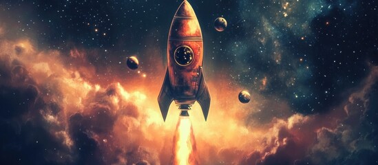 Wall Mural - rocket floating in outer space mixed media