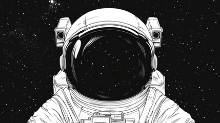 Cartoon style illustration of an astronaut helmet in a line art design