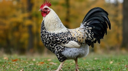 Canvas Print - Rooster Standing in a Field of Green Grass