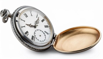 Vintage Pocket Watch Isolated on White Background, Clipping Path, Full Depth of Field