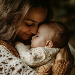 Wall Mural - A tender moment between a mother and her baby, showcasing love and warmth.