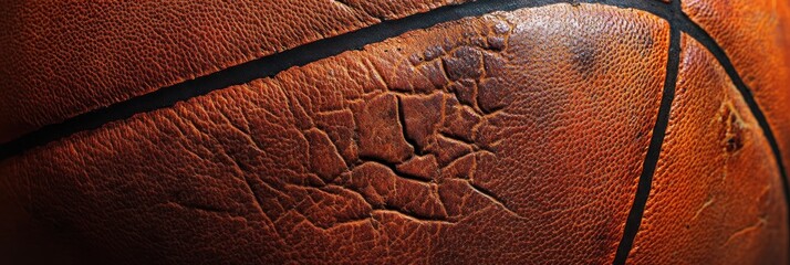 Wall Mural - Close-up of a worn basketball showcasing its textured surface and details.