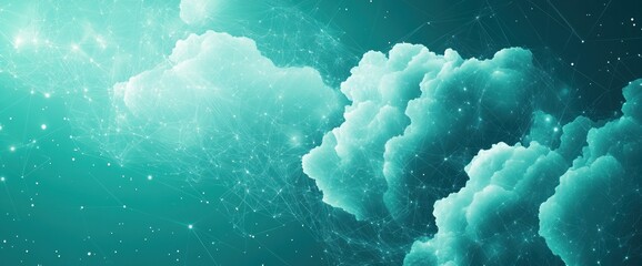 Canvas Print - Ethereal clouds in a cosmic atmosphere with stars and a digital network effect.