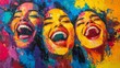 © DNCTZ - Vibrant abstract painting of a group laughing together, bold colors radiating joy and connection Joyful group, Abstract happiness