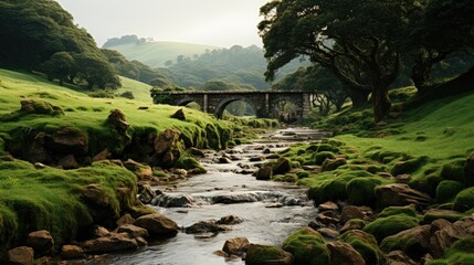 Sticker - River and waterfall in green landscape  