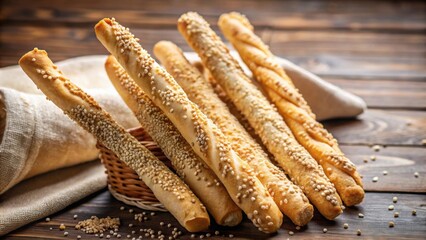 Poster - Traditional Italian gresini bread sticks with sesame seeds. Delicious bread appetizer, Italian cuisine