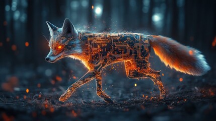 Wall Mural - Cybernetic Fox in a Mystical Forest