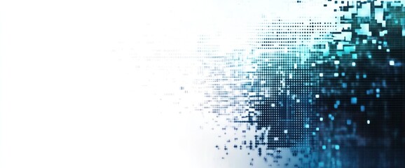 Poster - abstract digital design with pixelated patterns and gradient colors.