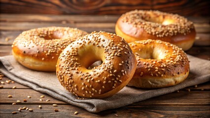 Poster - Freshly baked, homemade bagels with sesame seeds , breakfast, bakery, delicious, food, snack, bread, culinary, traditional