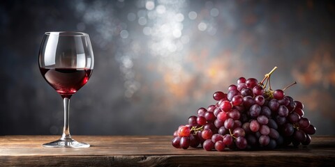 A glass of red wine and ripe grapes on a shiny table , red wine, grapes, glass, glossy, table, drink, beverage, alcohol