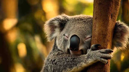 Wall Mural - Koala Snoozing on a Tree Trunk