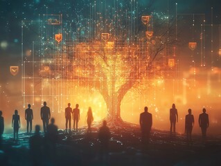 customer journey tree mapping, professional background with dynamic lines and growth symbols