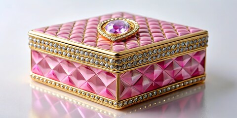 Pink and gold decorative box with pink diamond on top for luxury gifts and presents