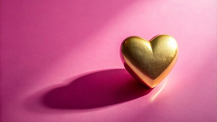 Gold heart shaped object casting a shadow on pink background