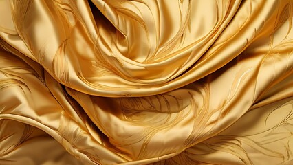 Golden Fabric with Intricate Embroidered Pattern