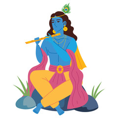 Sticker - cute krishna playing flute