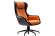 © Rongh Studio - dark orange and black color combination high back leather office chair with armrests