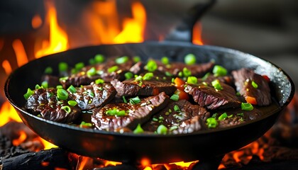 succulent beef slices sizzling on the grill, creating a mouthwatering aroma of savory goodness